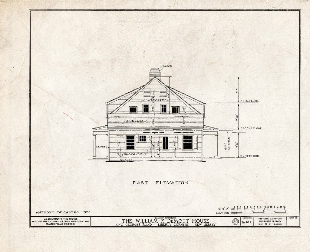 Blueprint HABS NJ,18-LIBCO,1- (Sheet 5 of 12) - William F. De Mott House, Valley Road, Liberty Corner, Somerset County, NJ