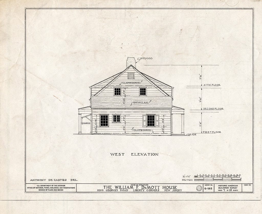 Blueprint HABS NJ,18-LIBCO,1- (Sheet 7 of 12) - William F. De Mott House, Valley Road, Liberty Corner, Somerset County, NJ