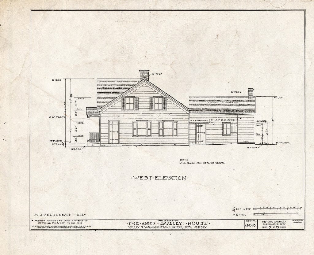 Blueprint HABS NJ,18-LIBCO.V,1- (Sheet 9 of 13) - Annin-Smalley House, Valley Road, Liberty Corner, Somerset County, NJ