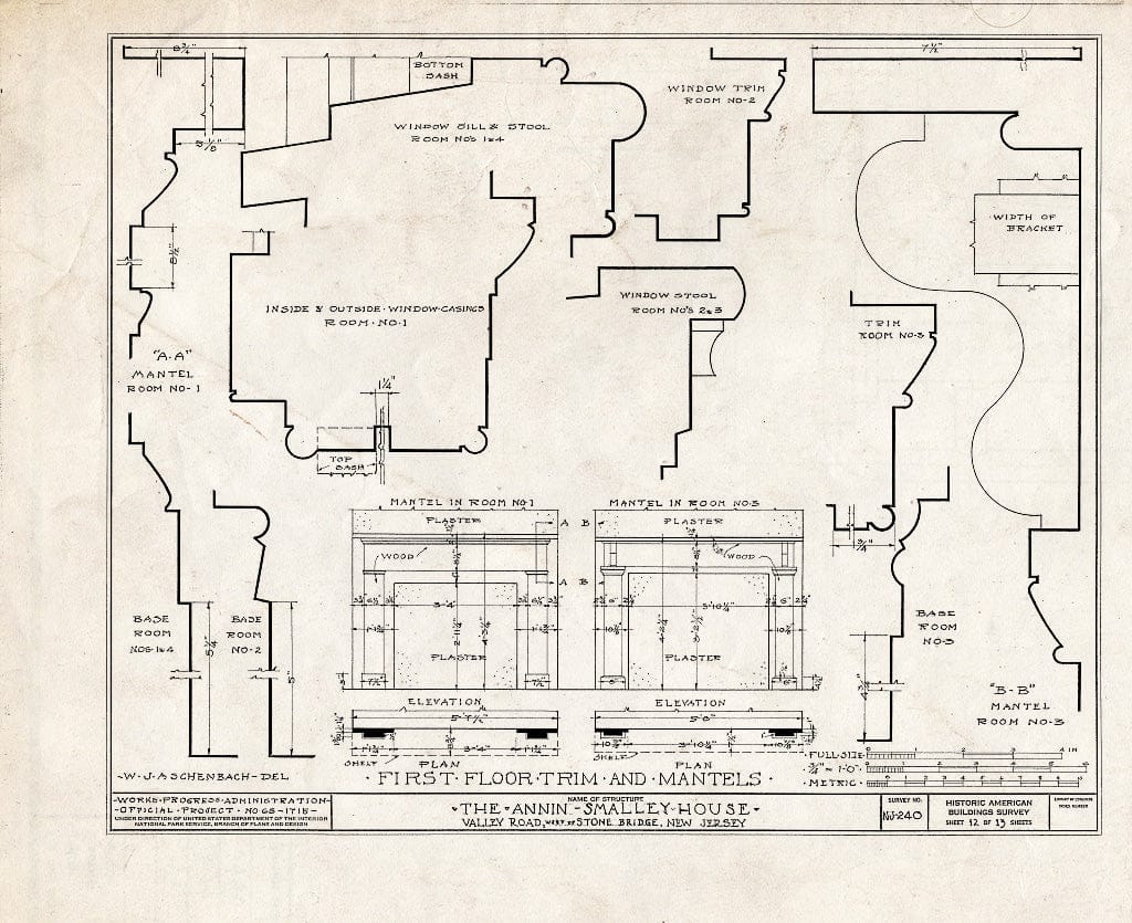Blueprint HABS NJ,18-LIBCO.V,1- (Sheet 12 of 13) - Annin-Smalley House, Valley Road, Liberty Corner, Somerset County, NJ