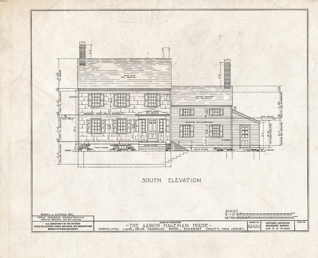 Blueprint HABS NJ,18-MID.V,1- (Sheet 5 of 14) - Aaron Hageman House, Cortelyou Lane, Middlebush, Somerset County, NJ