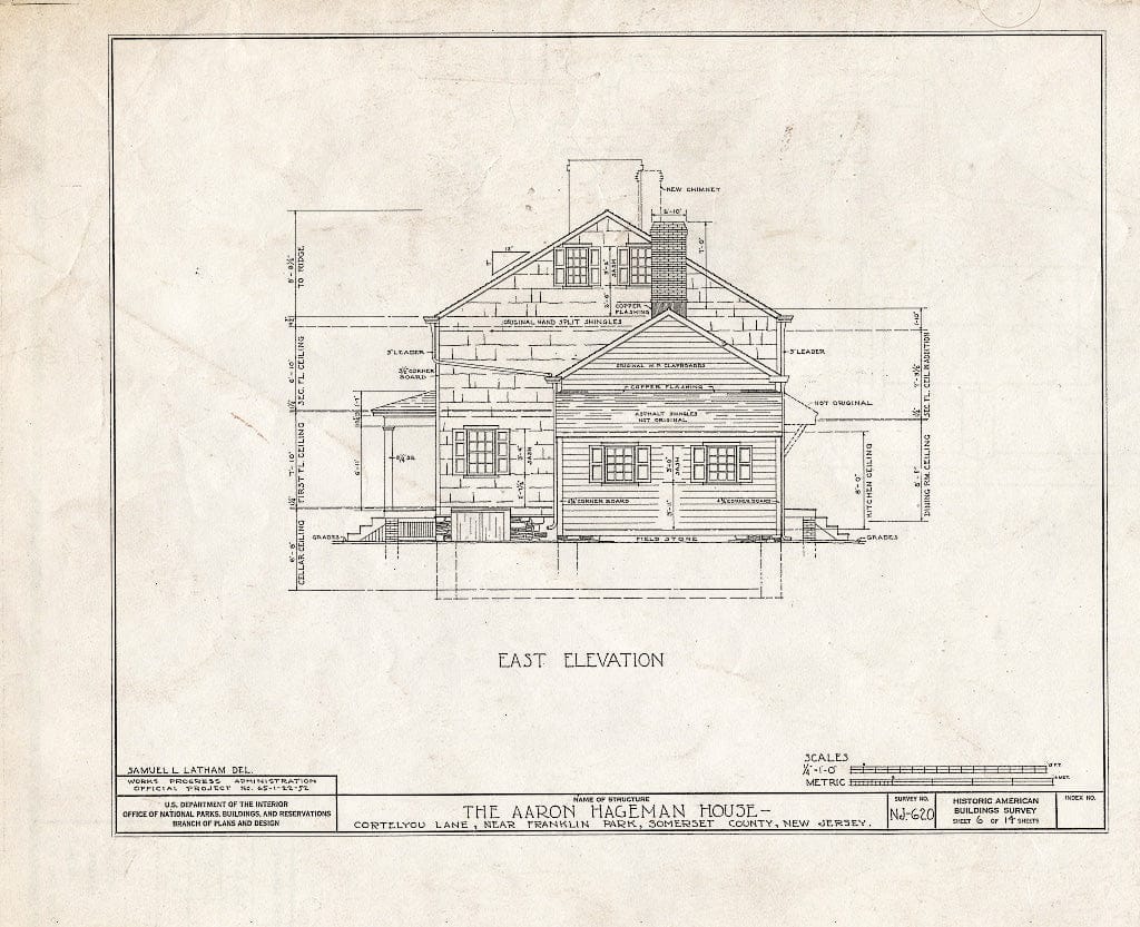 Blueprint HABS NJ,18-MID.V,1- (Sheet 6 of 14) - Aaron Hageman House, Cortelyou Lane, Middlebush, Somerset County, NJ