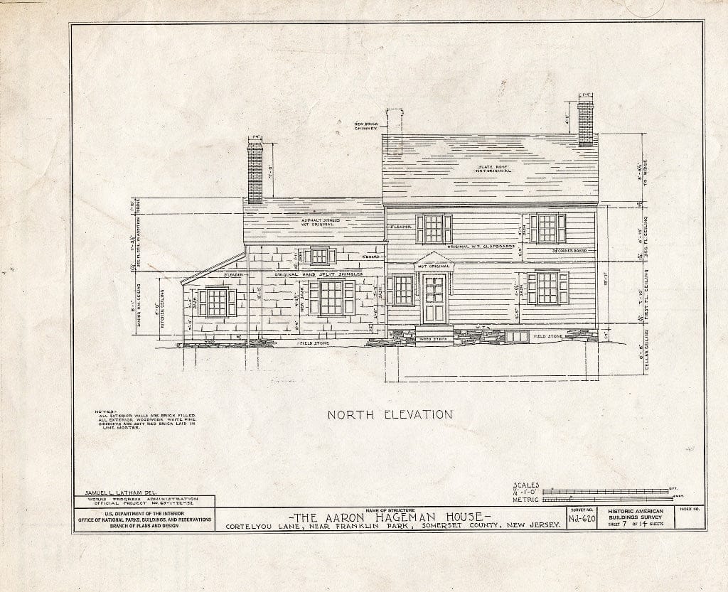 Blueprint HABS NJ,18-MID.V,1- (Sheet 7 of 14) - Aaron Hageman House, Cortelyou Lane, Middlebush, Somerset County, NJ