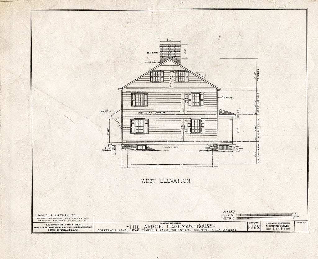 Blueprint HABS NJ,18-MID.V,1- (Sheet 8 of 14) - Aaron Hageman House, Cortelyou Lane, Middlebush, Somerset County, NJ