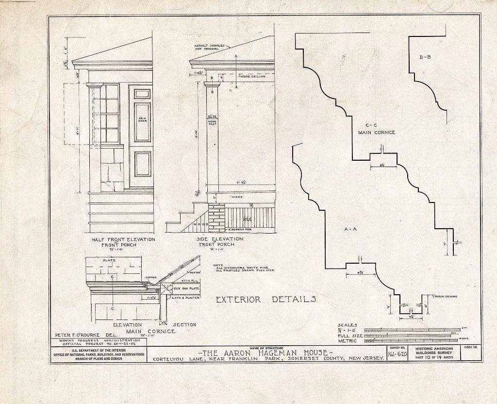 Blueprint HABS NJ,18-MID.V,1- (Sheet 10 of 14) - Aaron Hageman House, Cortelyou Lane, Middlebush, Somerset County, NJ