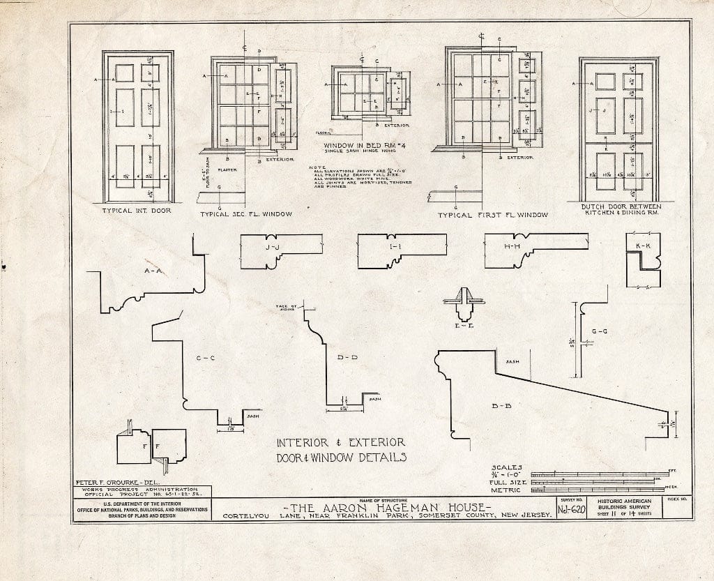 Blueprint HABS NJ,18-MID.V,1- (Sheet 11 of 14) - Aaron Hageman House, Cortelyou Lane, Middlebush, Somerset County, NJ