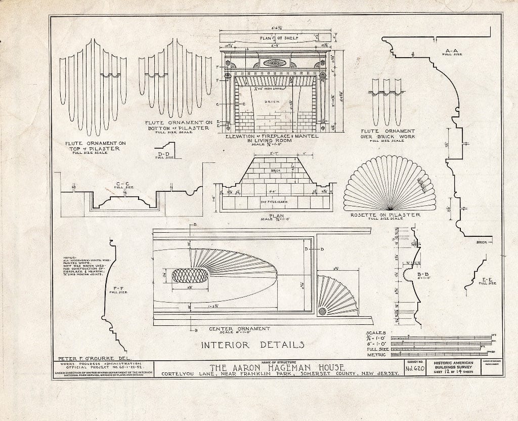 Blueprint HABS NJ,18-MID.V,1- (Sheet 12 of 14) - Aaron Hageman House, Cortelyou Lane, Middlebush, Somerset County, NJ