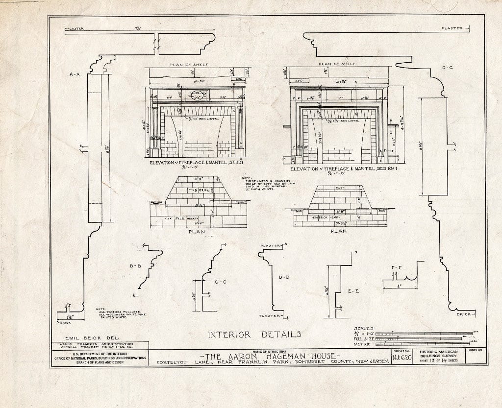 Blueprint HABS NJ,18-MID.V,1- (Sheet 13 of 14) - Aaron Hageman House, Cortelyou Lane, Middlebush, Somerset County, NJ