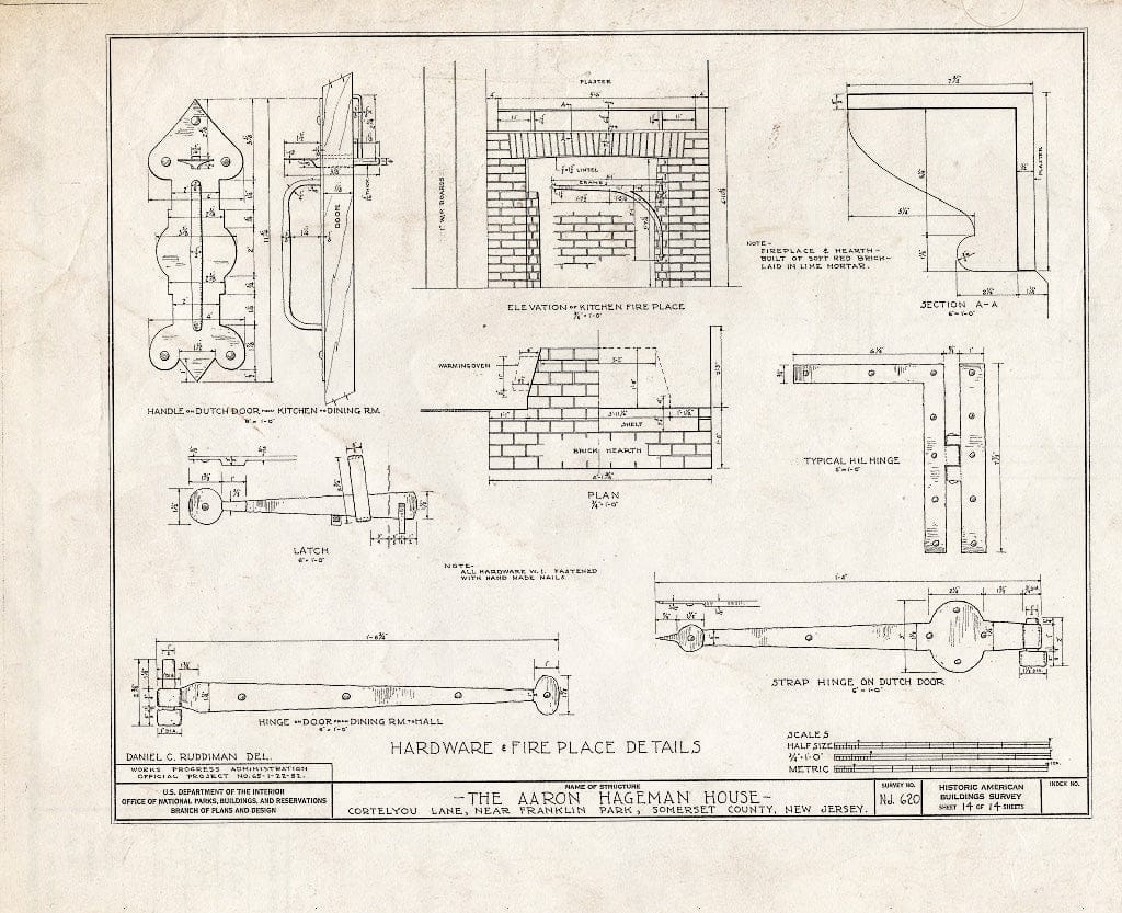 Blueprint HABS NJ,18-MID.V,1- (Sheet 14 of 14) - Aaron Hageman House, Cortelyou Lane, Middlebush, Somerset County, NJ