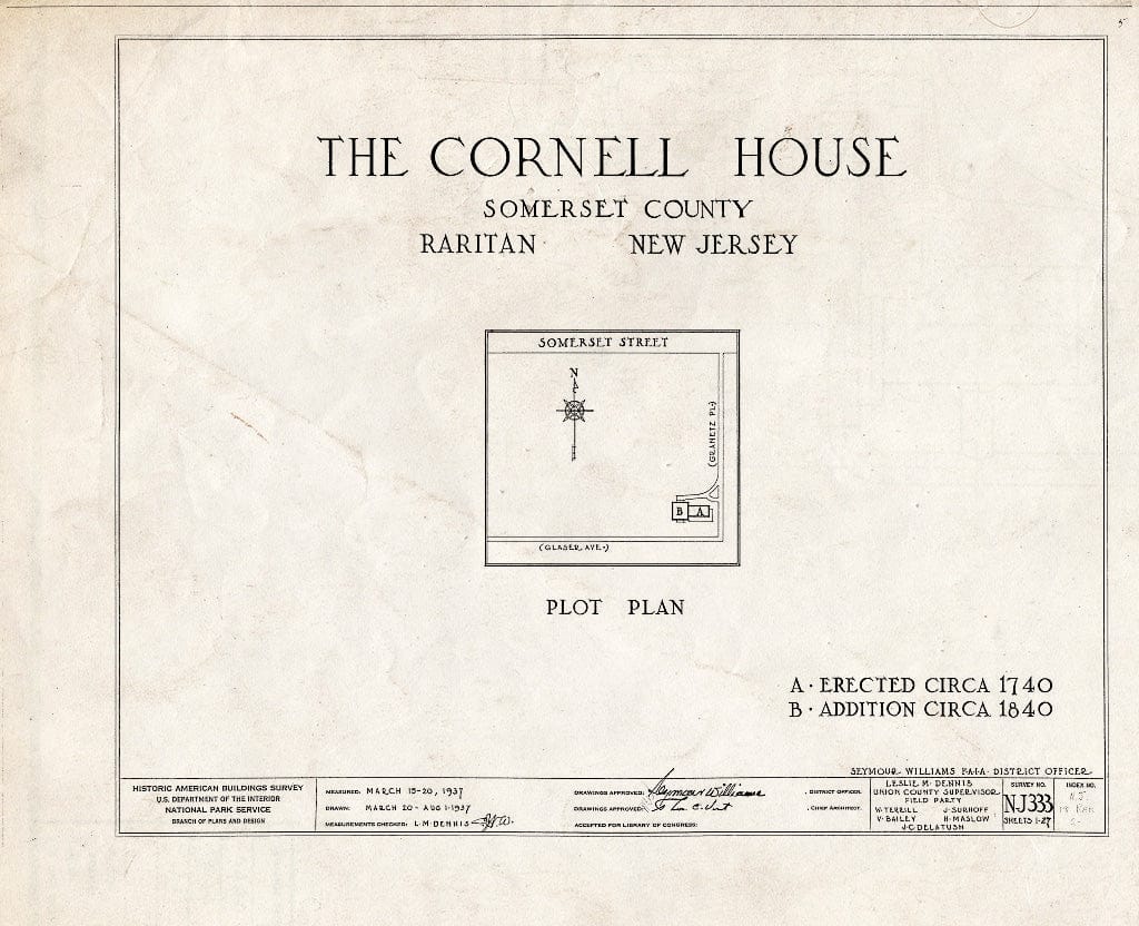 Blueprint HABS NJ,18-RAR,2- (Sheet 0 of 27) - Cornell Homestead, Somerset Street, Raritan, Somerset County, NJ