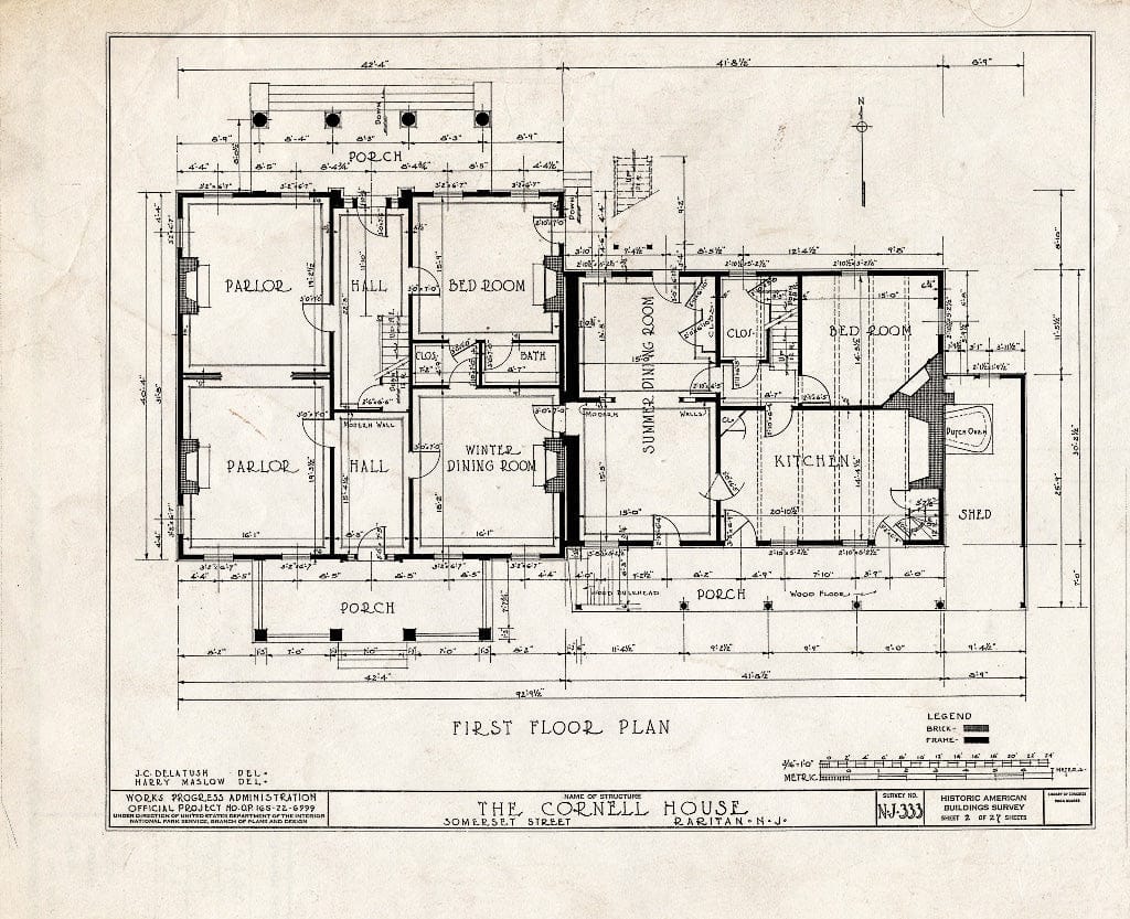 Blueprint HABS NJ,18-RAR,2- (Sheet 2 of 27) - Cornell Homestead, Somerset Street, Raritan, Somerset County, NJ