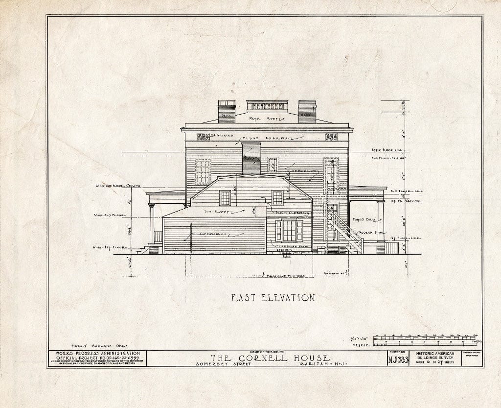 Blueprint HABS NJ,18-RAR,2- (Sheet 6 of 27) - Cornell Homestead, Somerset Street, Raritan, Somerset County, NJ