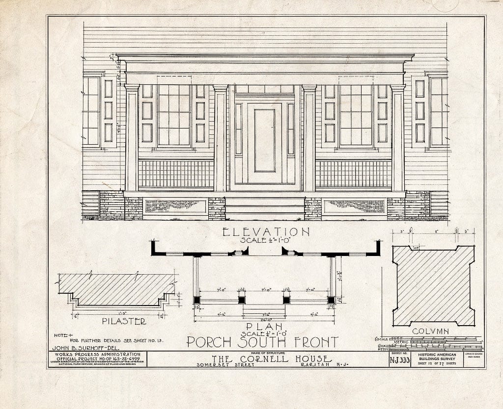 Blueprint HABS NJ,18-RAR,2- (Sheet 12 of 27) - Cornell Homestead, Somerset Street, Raritan, Somerset County, NJ