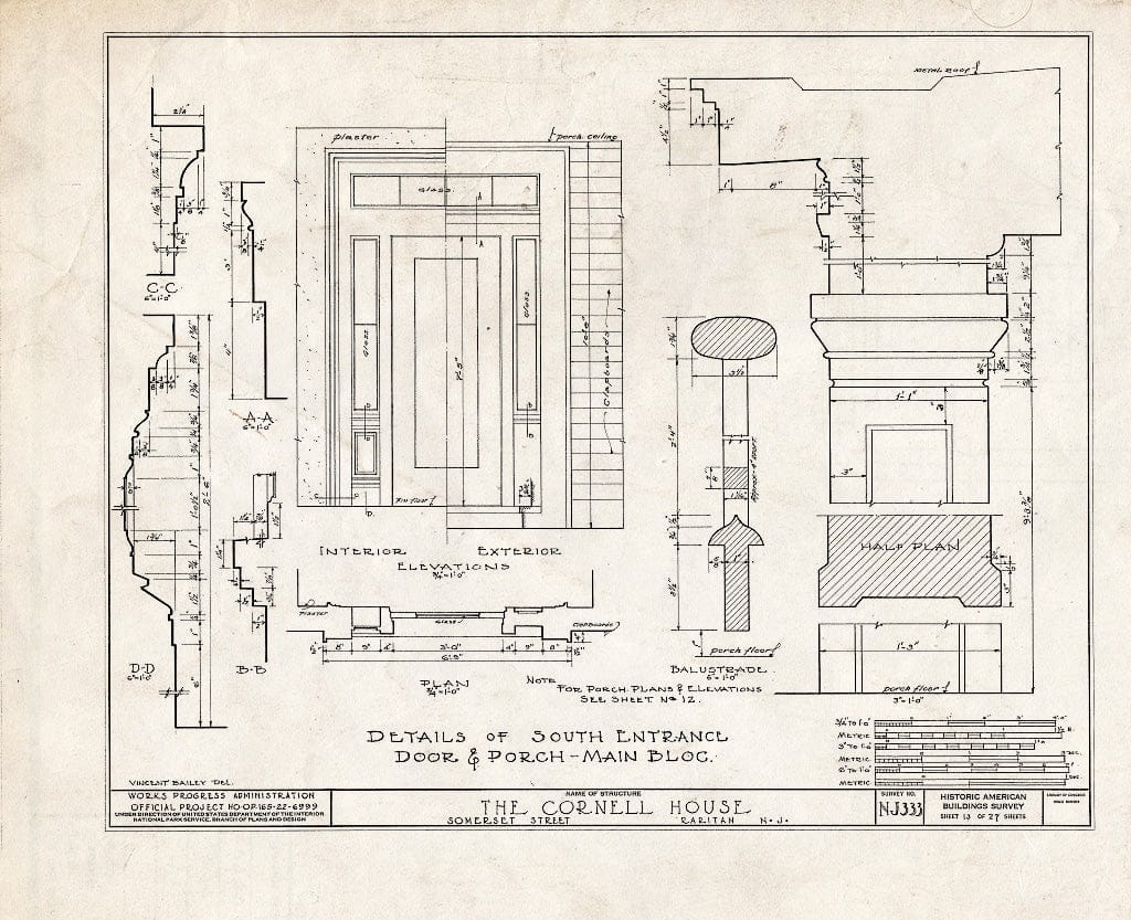 Blueprint HABS NJ,18-RAR,2- (Sheet 13 of 27) - Cornell Homestead, Somerset Street, Raritan, Somerset County, NJ
