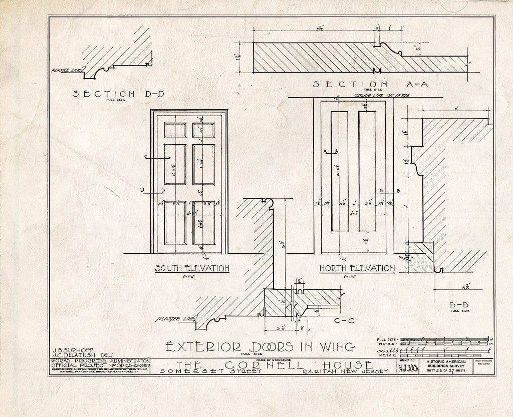 Blueprint HABS NJ,18-RAR,2- (Sheet 23 of 27) - Cornell Homestead, Somerset Street, Raritan, Somerset County, NJ