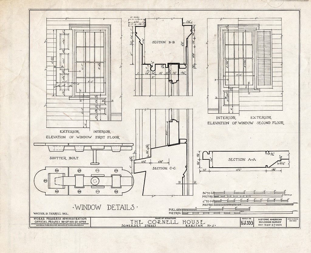 Blueprint HABS NJ,18-RAR,2- (Sheet 24 of 27) - Cornell Homestead, Somerset Street, Raritan, Somerset County, NJ