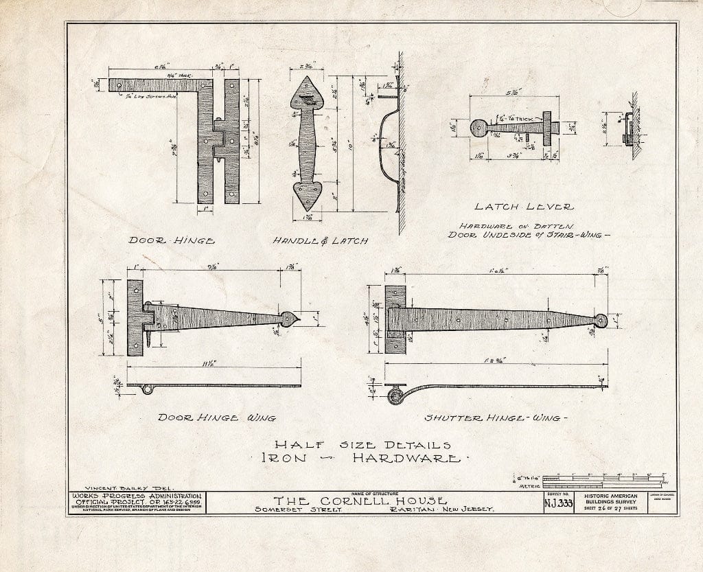 Blueprint HABS NJ,18-RAR,2- (Sheet 26 of 27) - Cornell Homestead, Somerset Street, Raritan, Somerset County, NJ