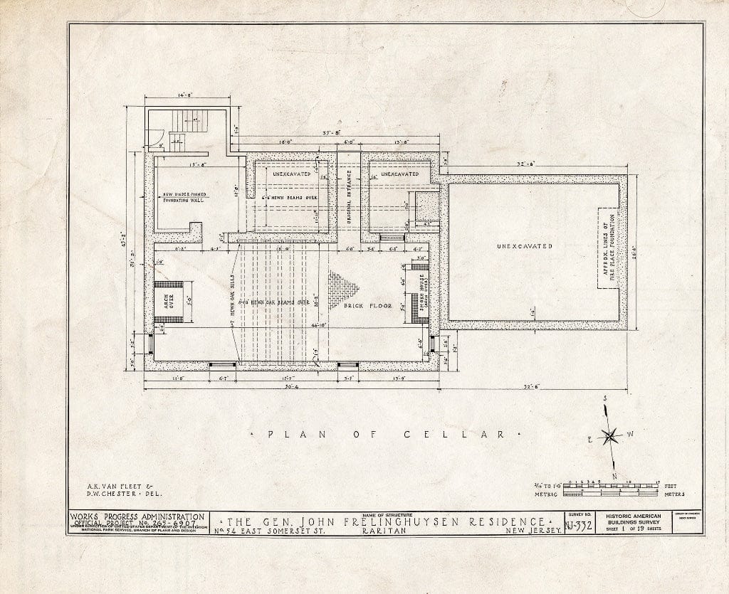 Blueprint HABS NJ,18-RAR,1- (Sheet 1 of 19) - General John Frelinghuysen House, 54 East Somerset Street, Raritan, Somerset County, NJ