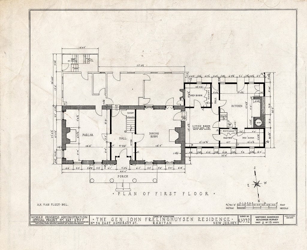 Blueprint HABS NJ,18-RAR,1- (Sheet 2 of 19) - General John Frelinghuysen House, 54 East Somerset Street, Raritan, Somerset County, NJ