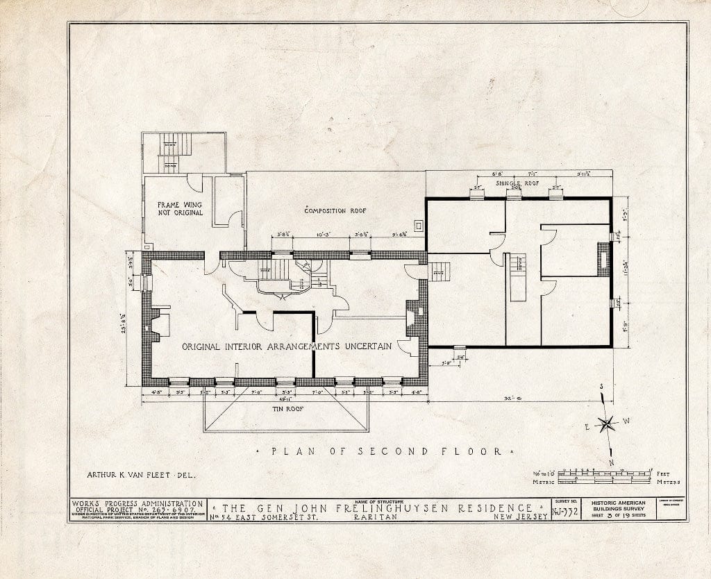 Blueprint HABS NJ,18-RAR,1- (Sheet 3 of 19) - General John Frelinghuysen House, 54 East Somerset Street, Raritan, Somerset County, NJ