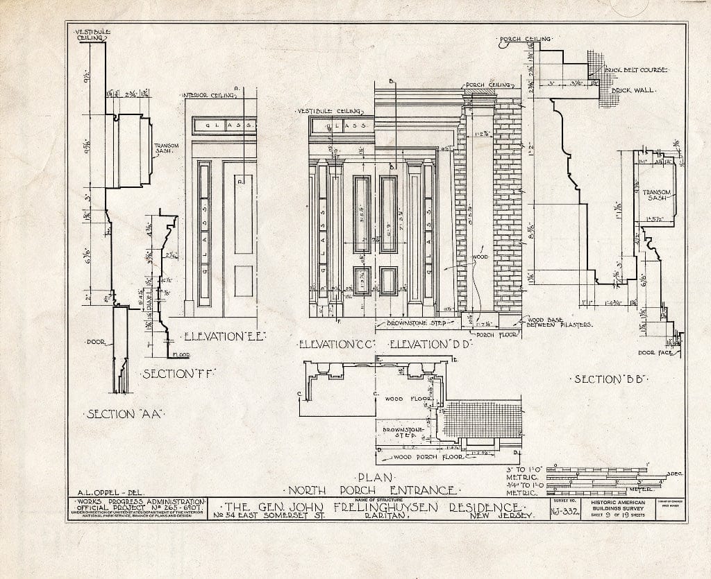 Blueprint HABS NJ,18-RAR,1- (Sheet 9 of 19) - General John Frelinghuysen House, 54 East Somerset Street, Raritan, Somerset County, NJ