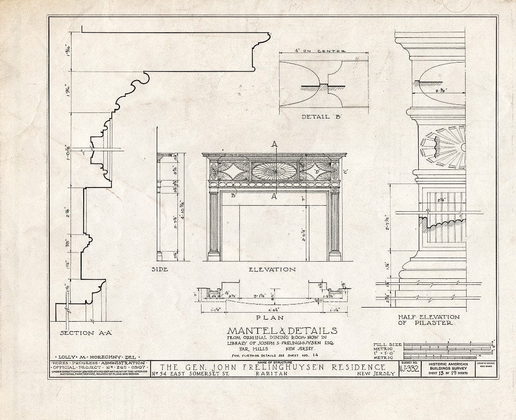 Blueprint HABS NJ,18-RAR,1- (Sheet 13 of 19) - General John Frelinghuysen House, 54 East Somerset Street, Raritan, Somerset County, NJ