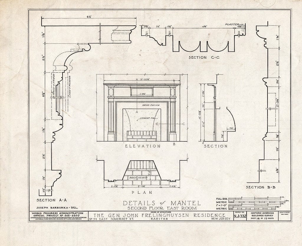 Blueprint HABS NJ,18-RAR,1- (Sheet 16 of 19) - General John Frelinghuysen House, 54 East Somerset Street, Raritan, Somerset County, NJ