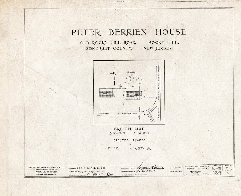 Blueprint HABS NJ,18-ROHI,2- (Sheet 0 of 16) - Peter Berrien House, Old Rocky Hill Road, Rocky Hill, Somerset County, NJ