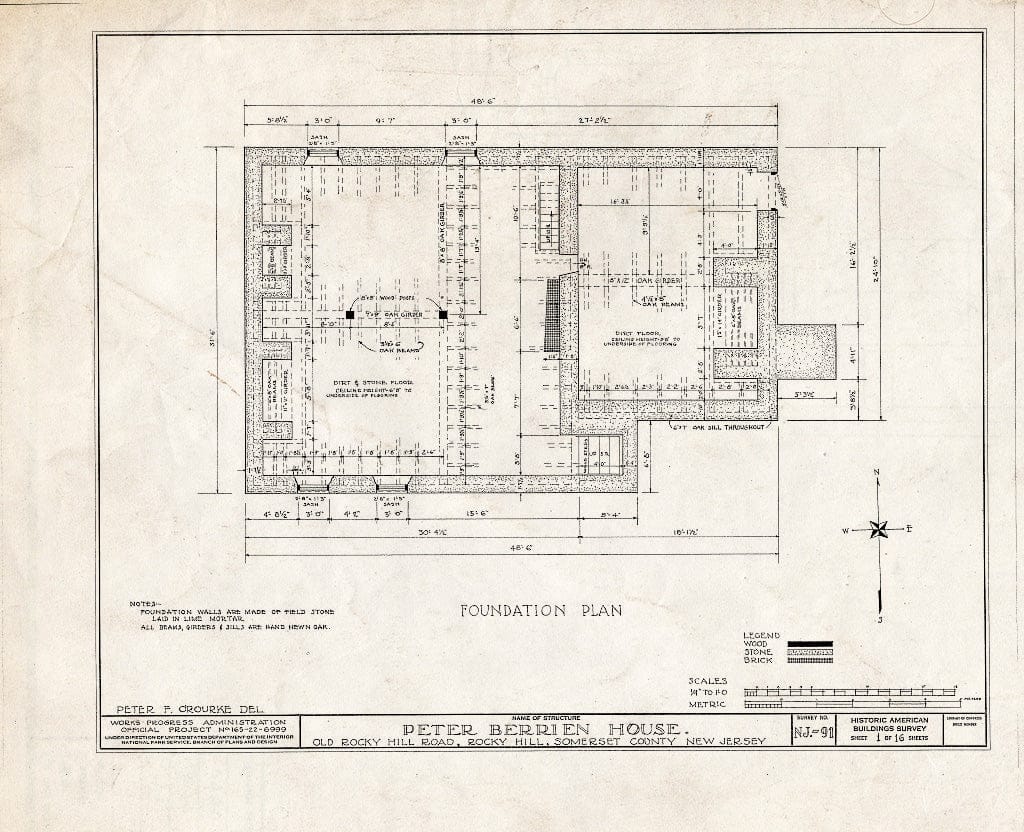 Blueprint HABS NJ,18-ROHI,2- (Sheet 1 of 16) - Peter Berrien House, Old Rocky Hill Road, Rocky Hill, Somerset County, NJ
