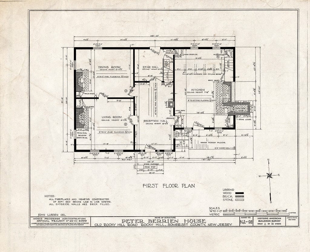 Blueprint HABS NJ,18-ROHI,2- (Sheet 2 of 16) - Peter Berrien House, Old Rocky Hill Road, Rocky Hill, Somerset County, NJ