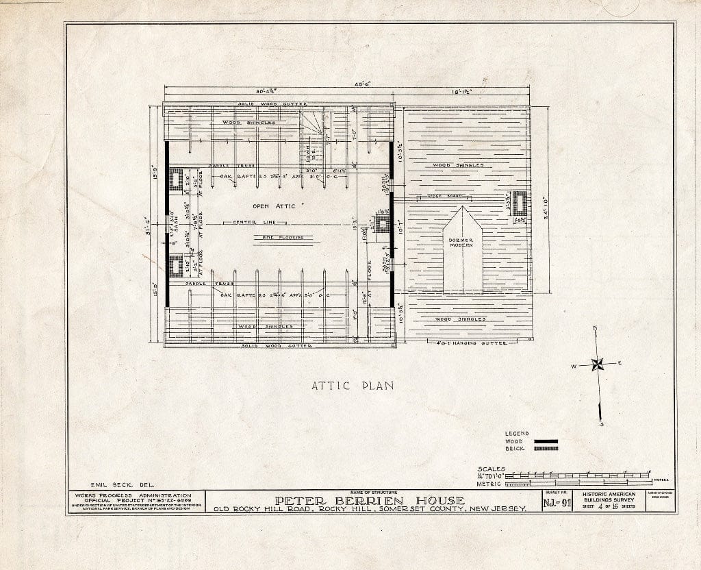 Blueprint HABS NJ,18-ROHI,2- (Sheet 4 of 16) - Peter Berrien House, Old Rocky Hill Road, Rocky Hill, Somerset County, NJ