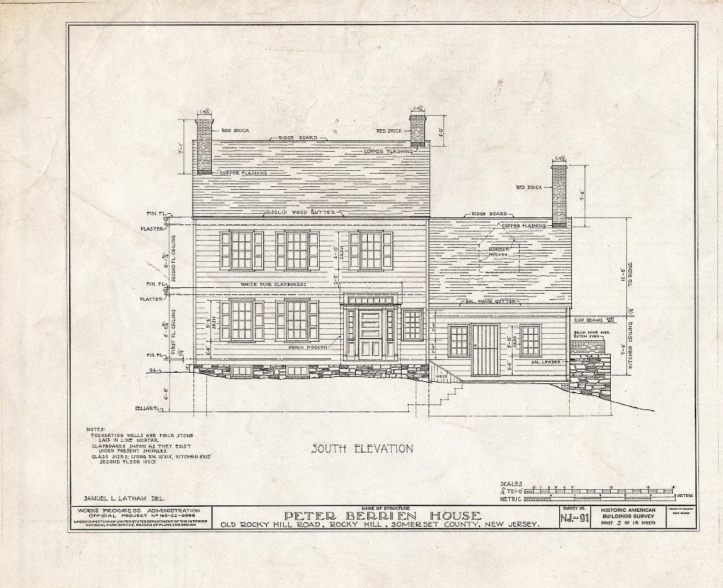 Blueprint HABS NJ,18-ROHI,2- (Sheet 5 of 16) - Peter Berrien House, Old Rocky Hill Road, Rocky Hill, Somerset County, NJ