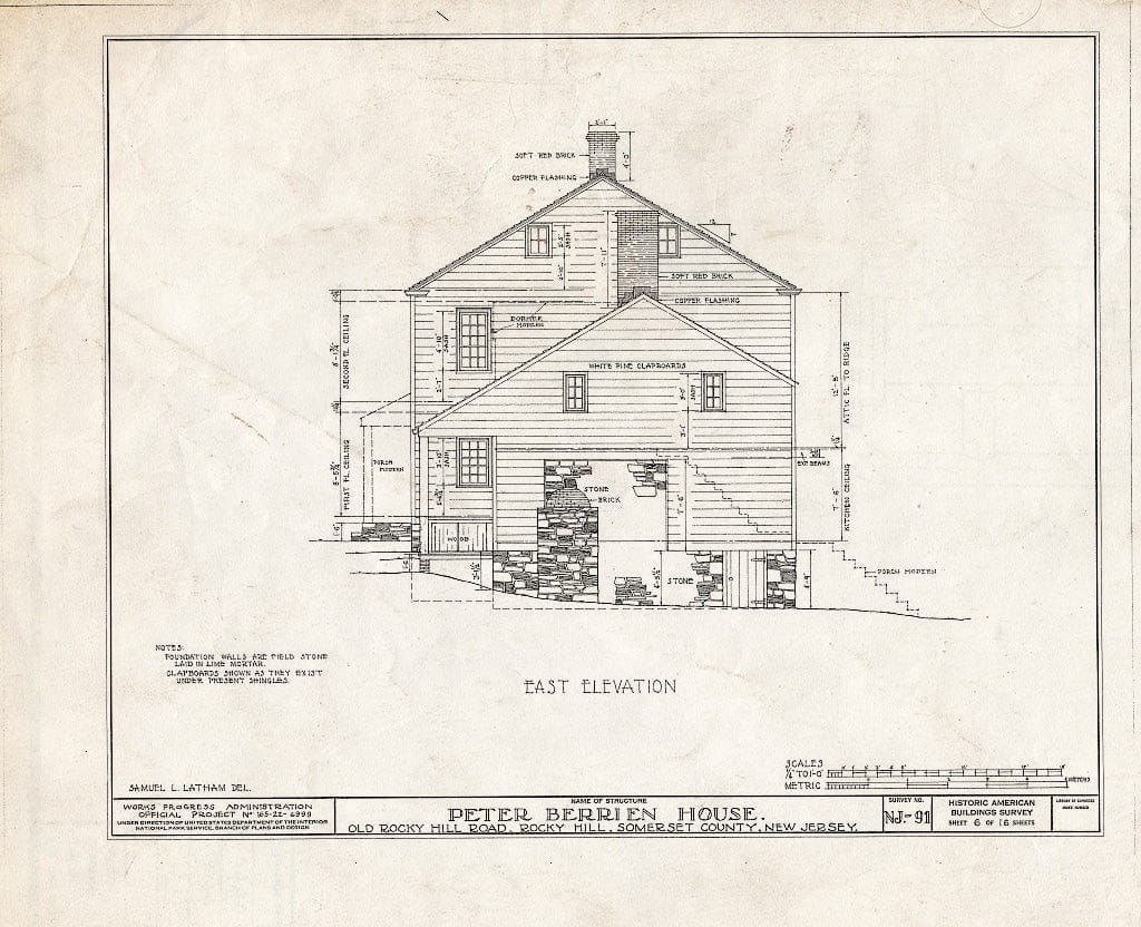Blueprint HABS NJ,18-ROHI,2- (Sheet 6 of 16) - Peter Berrien House, Old Rocky Hill Road, Rocky Hill, Somerset County, NJ
