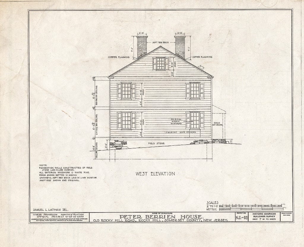 Blueprint HABS NJ,18-ROHI,2- (Sheet 7 of 16) - Peter Berrien House, Old Rocky Hill Road, Rocky Hill, Somerset County, NJ
