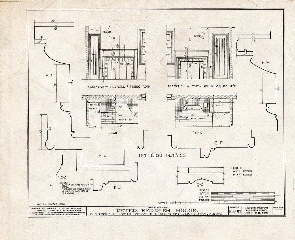 Blueprint HABS NJ,18-ROHI,2- (Sheet 11 of 16) - Peter Berrien House, Old Rocky Hill Road, Rocky Hill, Somerset County, NJ