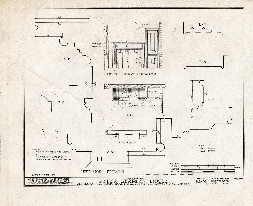Blueprint HABS NJ,18-ROHI,2- (Sheet 12 of 16) - Peter Berrien House, Old Rocky Hill Road, Rocky Hill, Somerset County, NJ