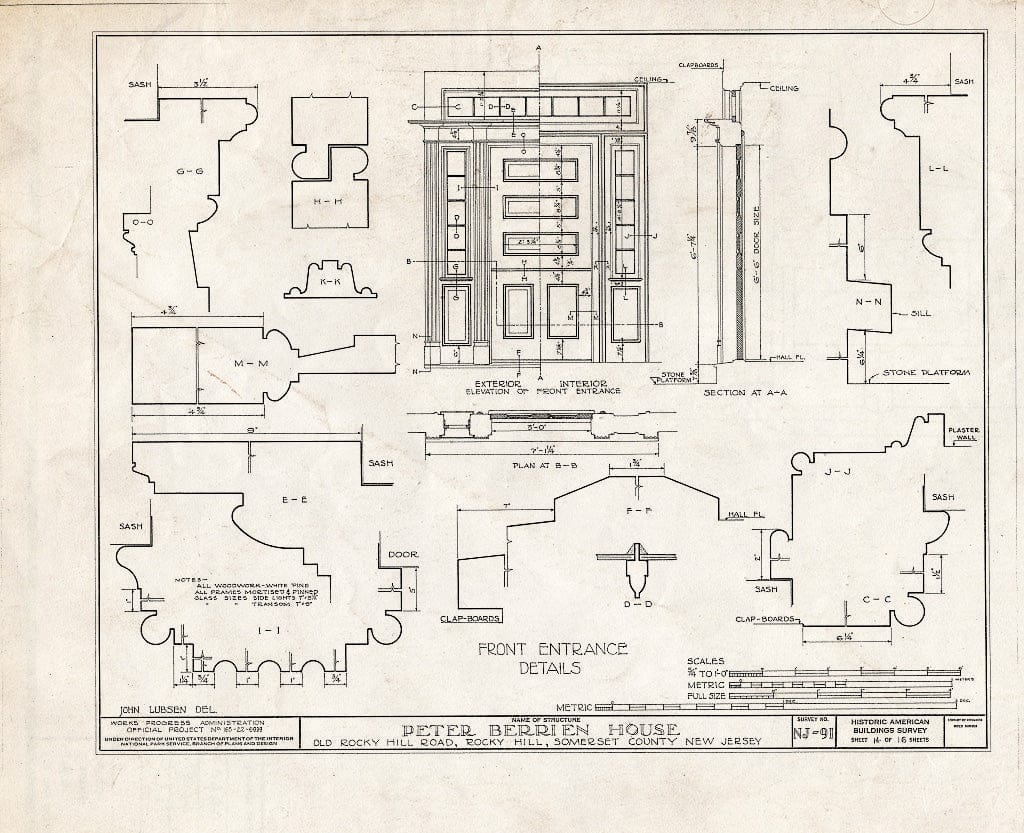 Blueprint HABS NJ,18-ROHI,2- (Sheet 14 of 16) - Peter Berrien House, Old Rocky Hill Road, Rocky Hill, Somerset County, NJ