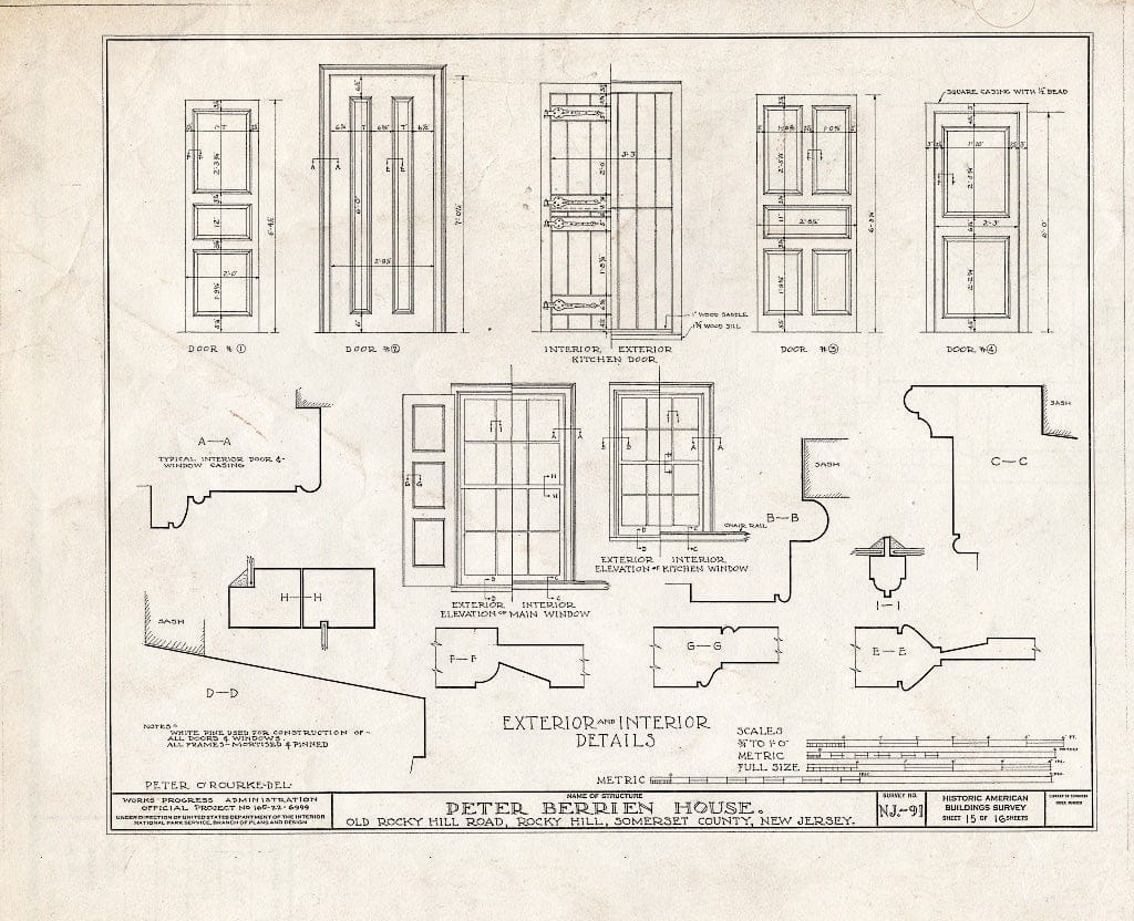 Blueprint HABS NJ,18-ROHI,2- (Sheet 15 of 16) - Peter Berrien House, Old Rocky Hill Road, Rocky Hill, Somerset County, NJ