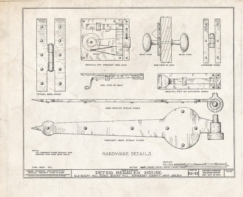 Blueprint HABS NJ,18-ROHI,2- (Sheet 16 of 16) - Peter Berrien House, Old Rocky Hill Road, Rocky Hill, Somerset County, NJ