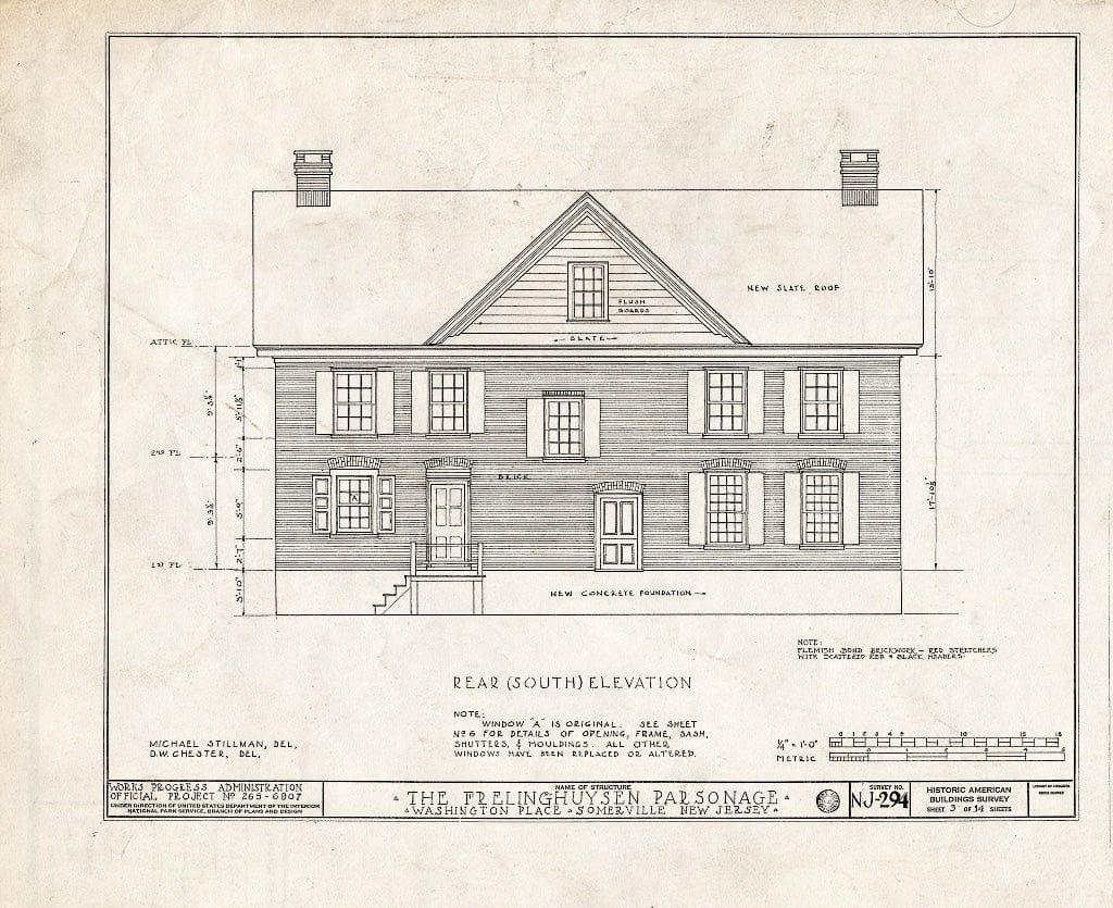 Blueprint HABS NJ,18-SOMVI,2- (Sheet 3 of 14) - Frelinghuysen Parsonage, Washington Place, Somerville, Somerset County, NJ