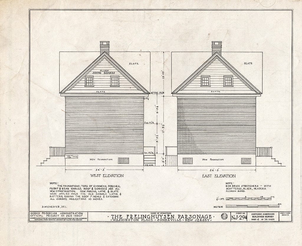 Blueprint HABS NJ,18-SOMVI,2- (Sheet 4 of 14) - Frelinghuysen Parsonage, Washington Place, Somerville, Somerset County, NJ