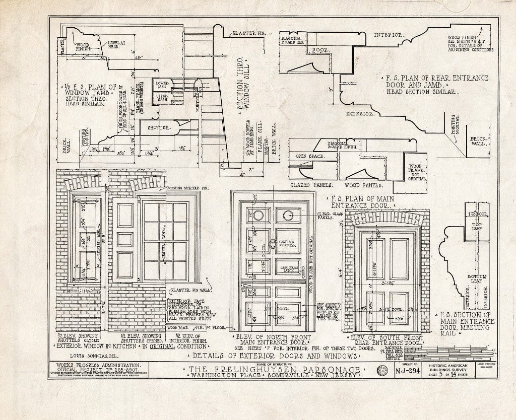 Blueprint HABS NJ,18-SOMVI,2- (Sheet 5 of 14) - Frelinghuysen Parsonage, Washington Place, Somerville, Somerset County, NJ