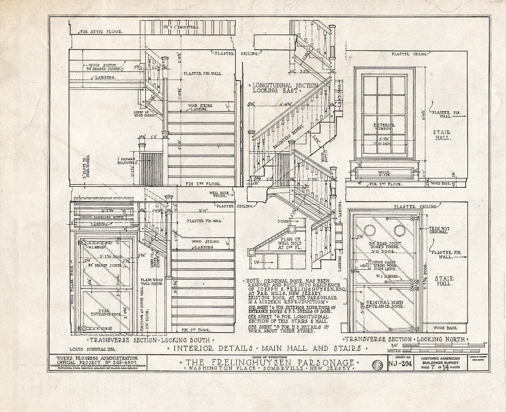 Blueprint HABS NJ,18-SOMVI,2- (Sheet 7 of 14) - Frelinghuysen Parsonage, Washington Place, Somerville, Somerset County, NJ