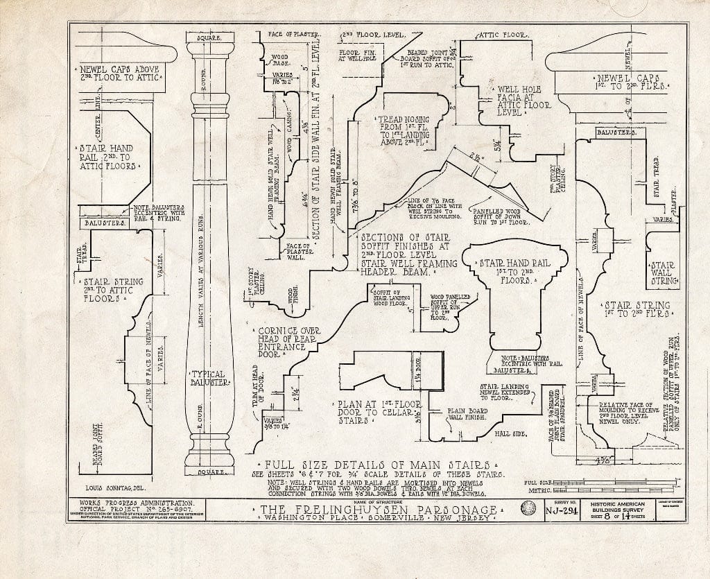 Blueprint HABS NJ,18-SOMVI,2- (Sheet 8 of 14) - Frelinghuysen Parsonage, Washington Place, Somerville, Somerset County, NJ