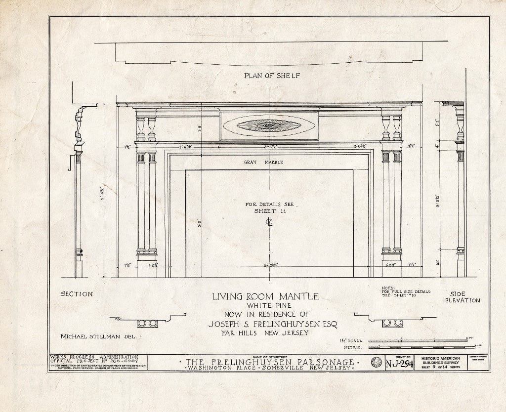 Blueprint HABS NJ,18-SOMVI,2- (Sheet 9 of 14) - Frelinghuysen Parsonage, Washington Place, Somerville, Somerset County, NJ