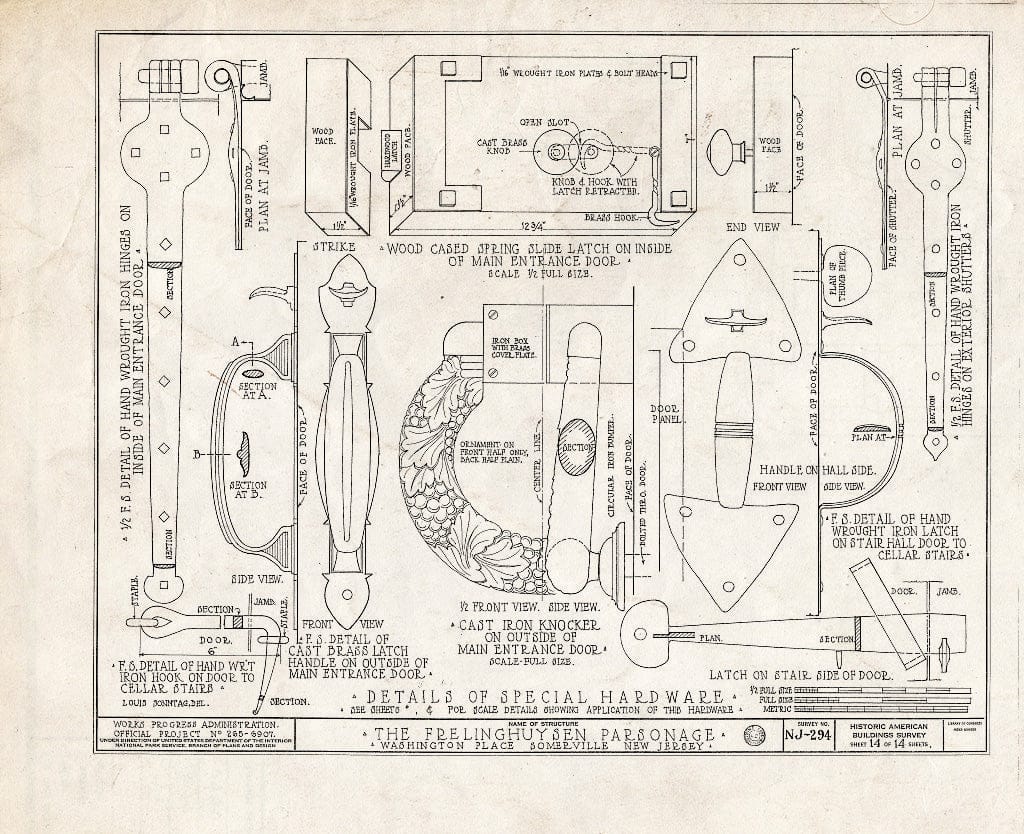 Blueprint HABS NJ,18-SOMVI,2- (Sheet 14 of 14) - Frelinghuysen Parsonage, Washington Place, Somerville, Somerset County, NJ