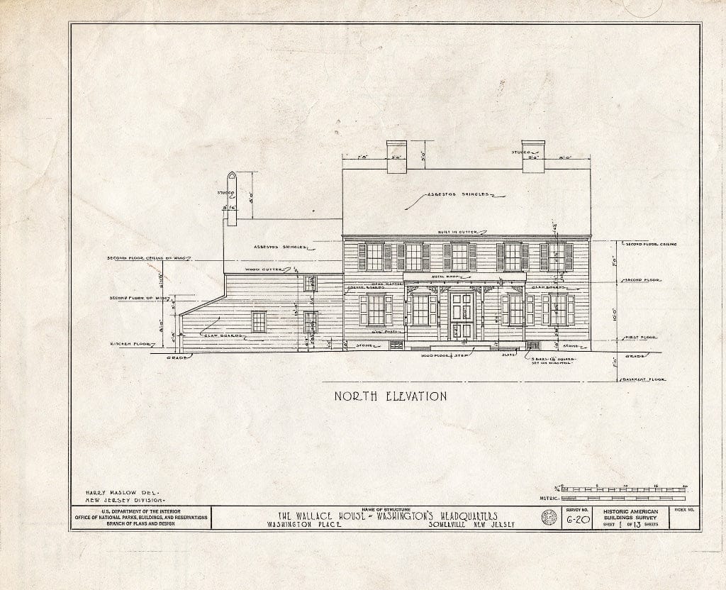 Blueprint HABS NJ,18-SOMVI,1- (Sheet 1 of 13) - Wallace House, Washington Place, Somerville, Somerset County, NJ