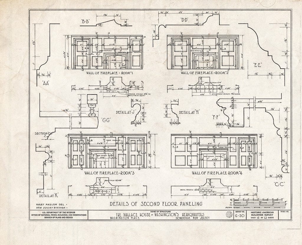 Blueprint HABS NJ,18-SOMVI,1- (Sheet 12 of 13) - Wallace House, Washington Place, Somerville, Somerset County, NJ