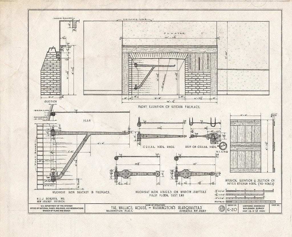 Blueprint HABS NJ,18-SOMVI,1- (Sheet 13 of 13) - Wallace House, Washington Place, Somerville, Somerset County, NJ