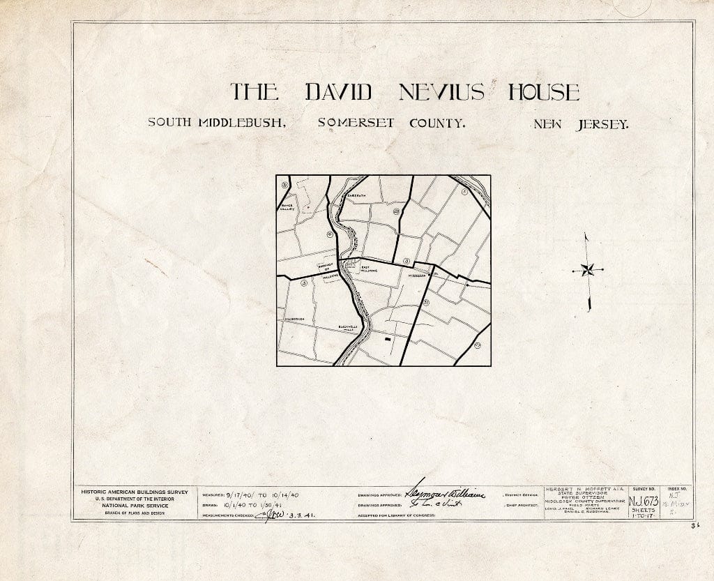 Blueprint HABS NJ,18-MID.V,2- (Sheet 0 of 17) - David Nevius House, Middlebush, Somerset County, NJ
